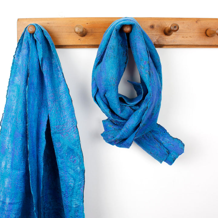 Yamala Felted Silk Scarf - Turquoise Blue Mix