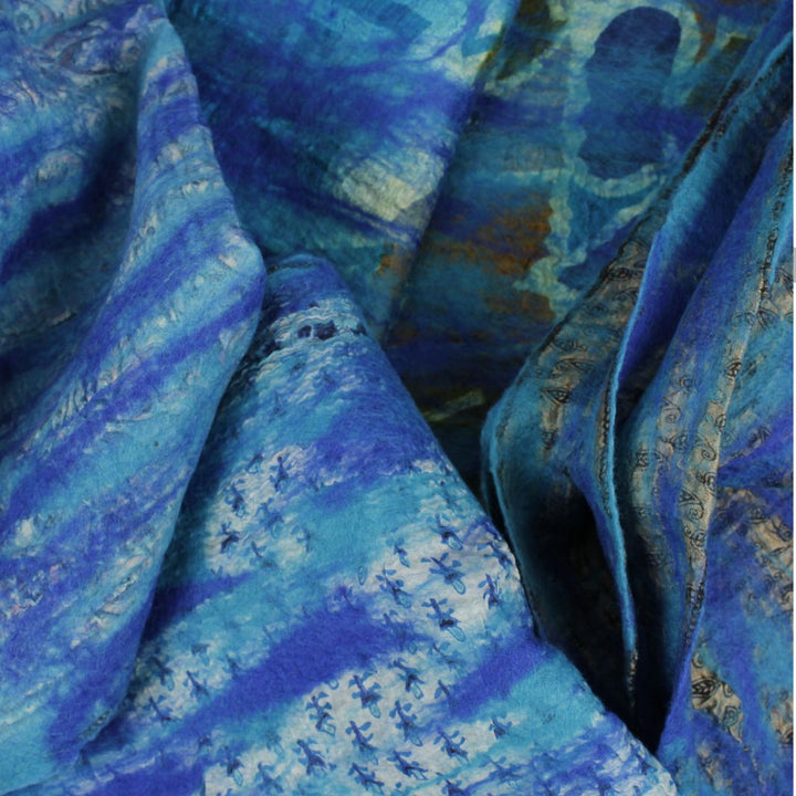 Yamala Felted Silk Scarf - Turquoise Blue Mix