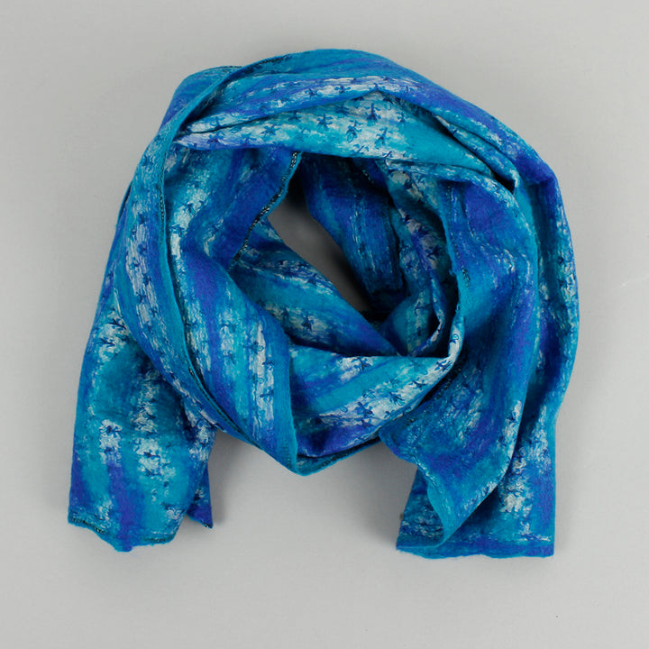 Yamala Felted Silk Scarf - Turquoise Blue Mix