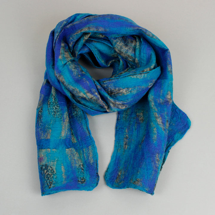 Yamala Felted Silk Scarf - Turquoise Blue Mix