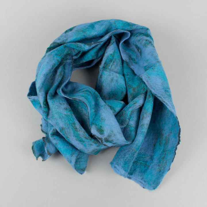 Yamala Felted Silk Scarf - Turquoise/Azure Blue