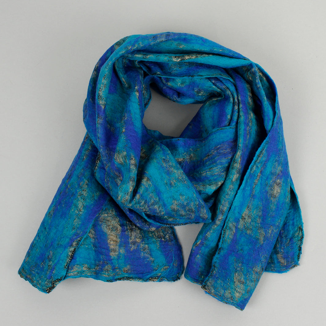 Paper High Yamala Felted Silk Scarf Turquoise/Azure Blue Fair