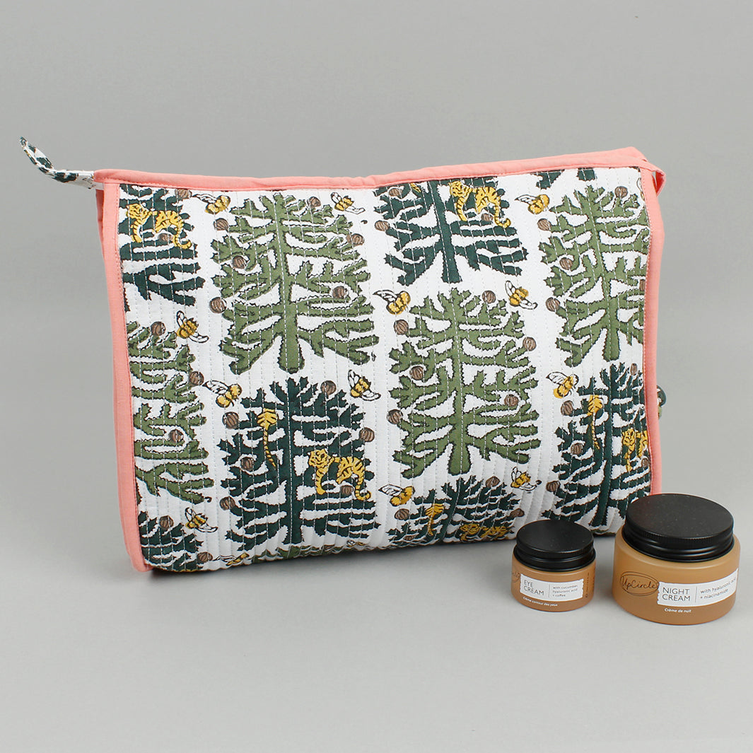 Block Printed Large Pouch - Monkey Puzzle