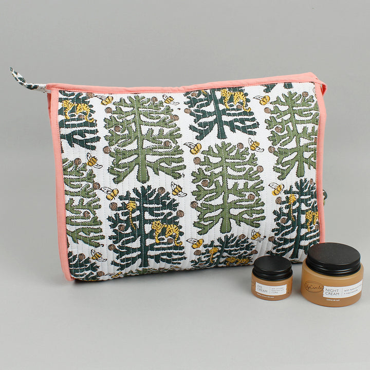 Block Printed Large Pouch - Monkey Puzzle