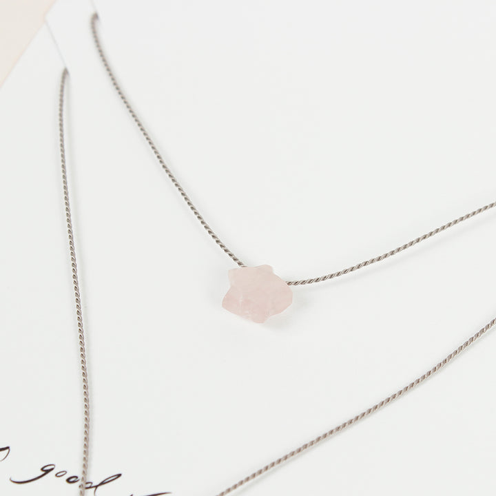 Rose Quartz Silk Charm Necklace - Star