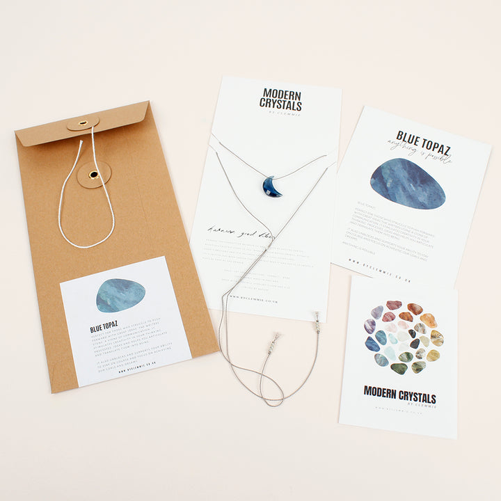 Blue Topaz Silk Charm Necklace - Moon