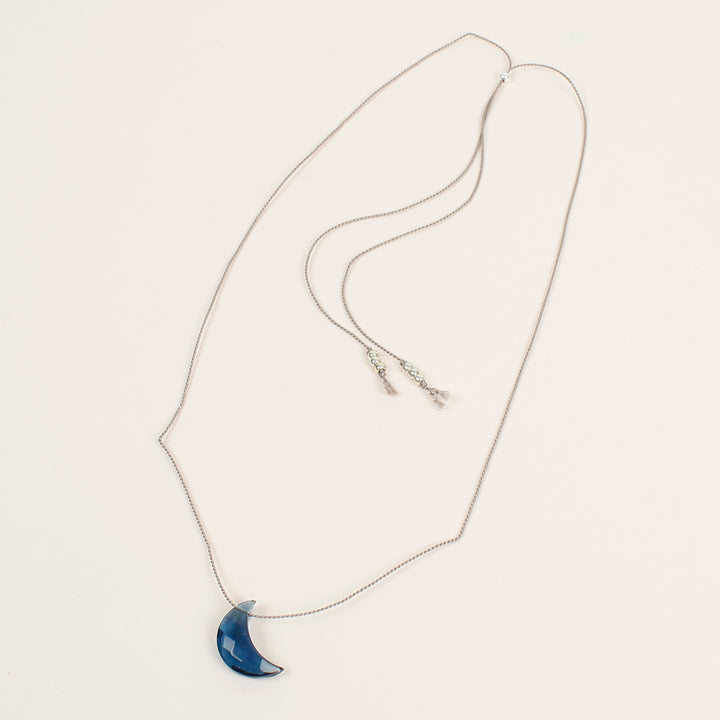 Blue Topaz Silk Charm Necklace - Moon
