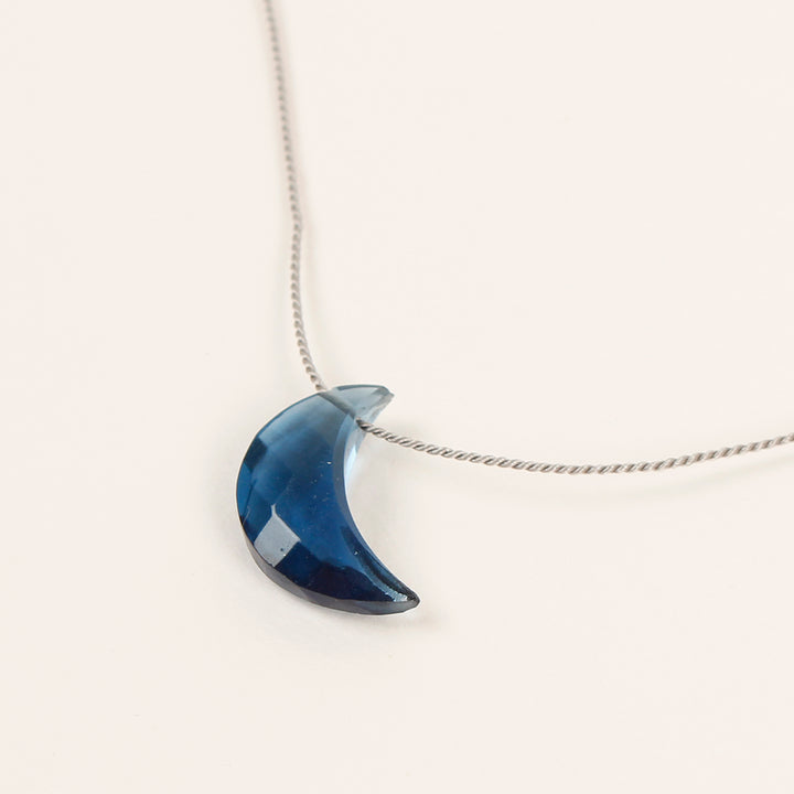 Blue Topaz Silk Charm Necklace - Moon