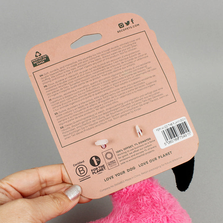 Fernando Plush Flamingo Recycled Dog Toy - Medium