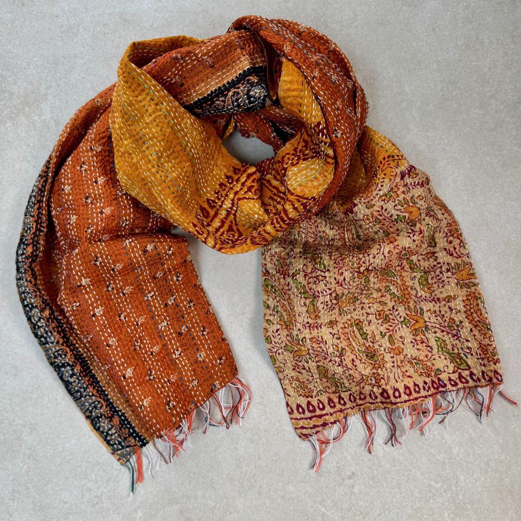 Upcycled Silk Kantha Stitch Scarf