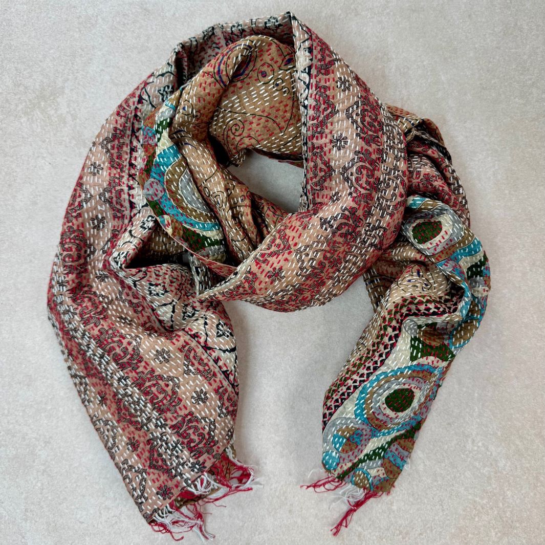 Upcycled Silk Kantha Stitch Scarf