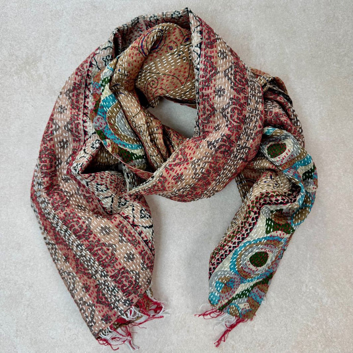 Upcycled Silk Kantha Stitch Scarf