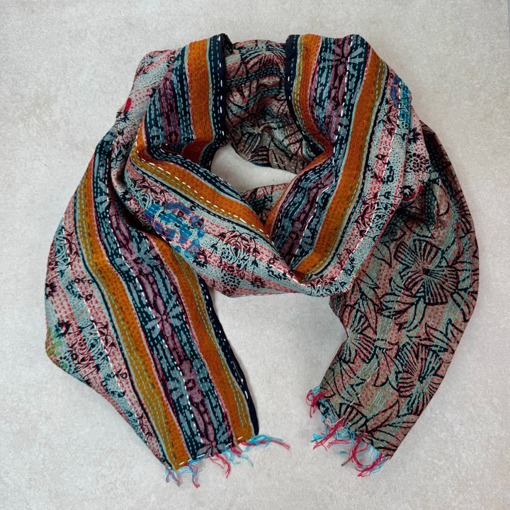 Upcycled Silk Kantha Stitch Scarf