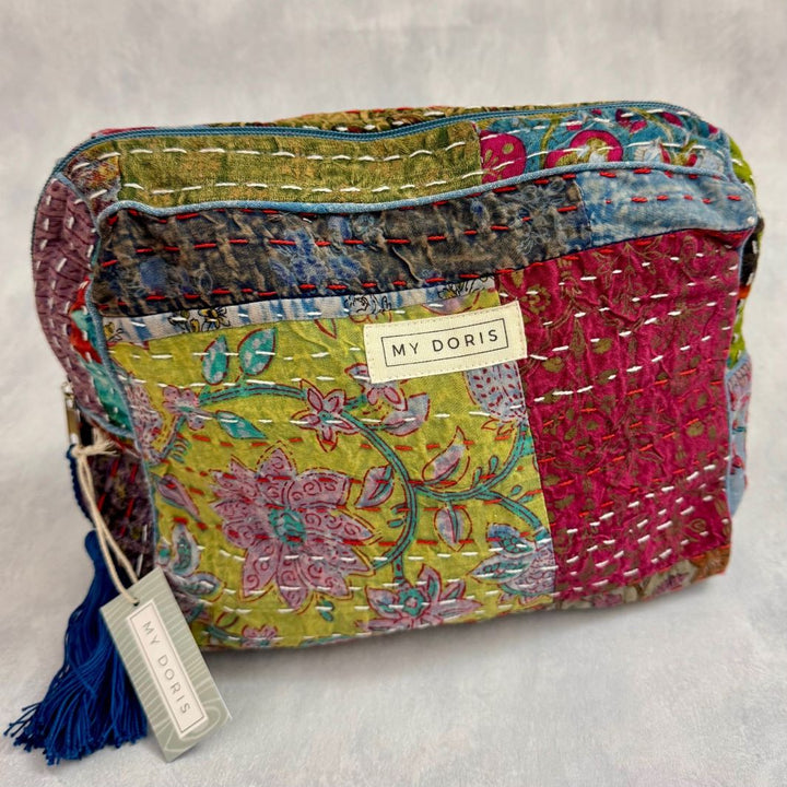 Large Upcycled Kantha Wash Bag - Blue Mix