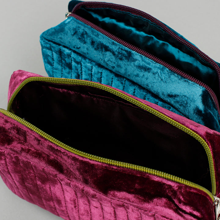 Quilted Velvet Box Cosmetic Bag