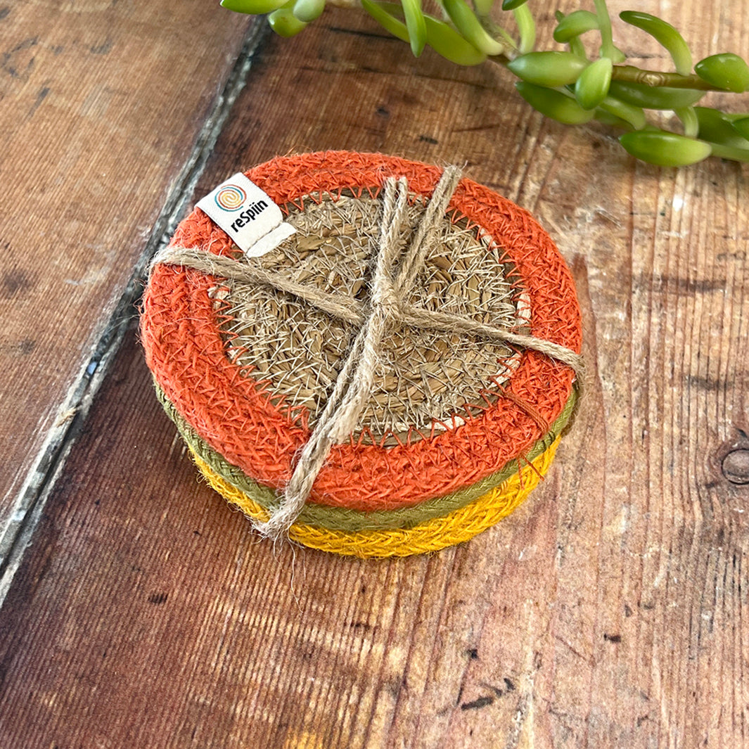 Set of 6 Seagrass & Jute Coasters - Brights