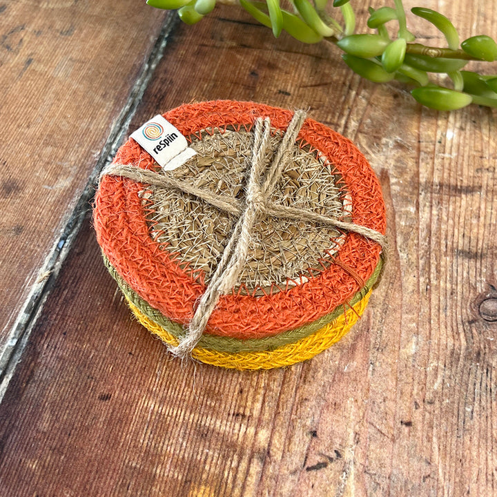 Set of 6 Seagrass & Jute Coasters - Brights