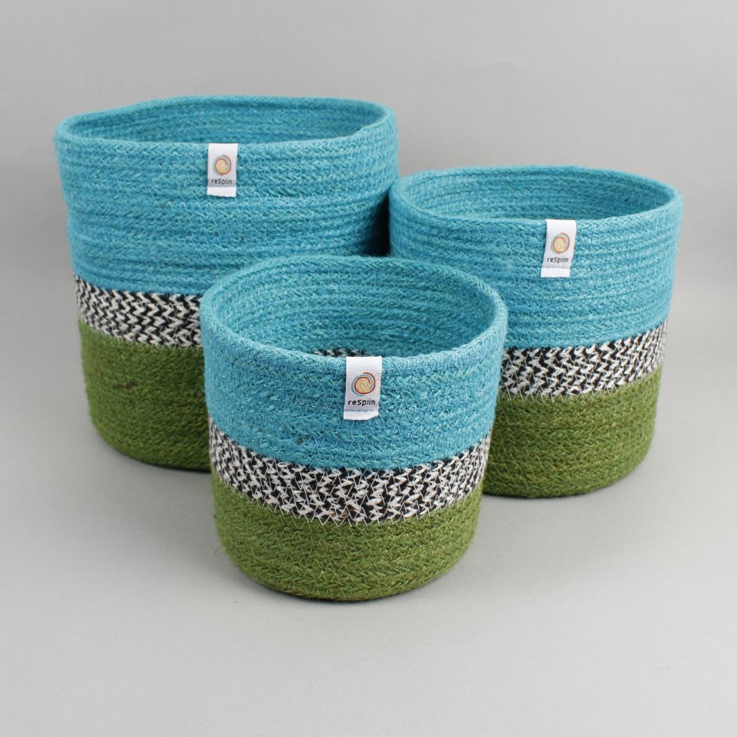 Jute ZigZag Basket Set – Ocean