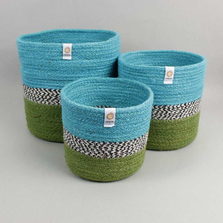 Jute ZigZag Basket Set – Ocean