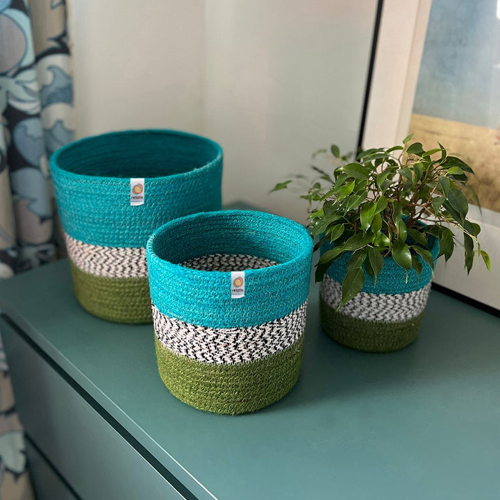 Jute ZigZag Basket Set – Ocean