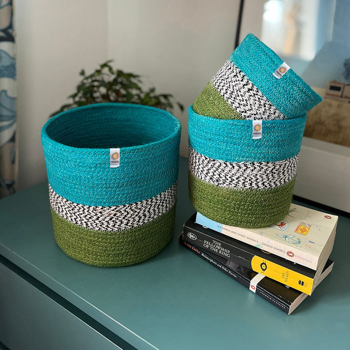 Jute ZigZag Basket Set – Ocean