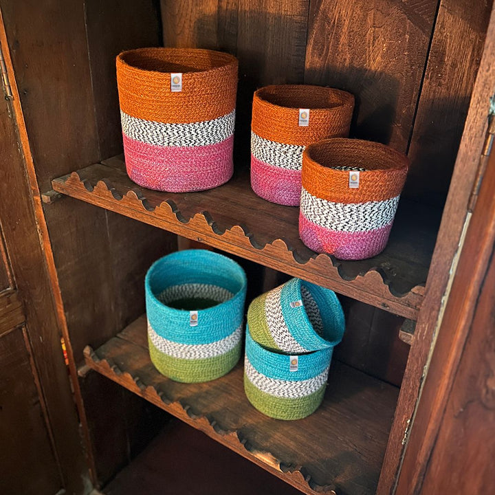 Jute ZigZag Basket Set – Ocean