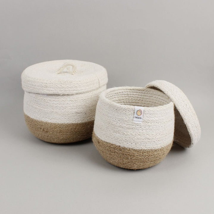 Jute Lidded Basket Set - Natural/White