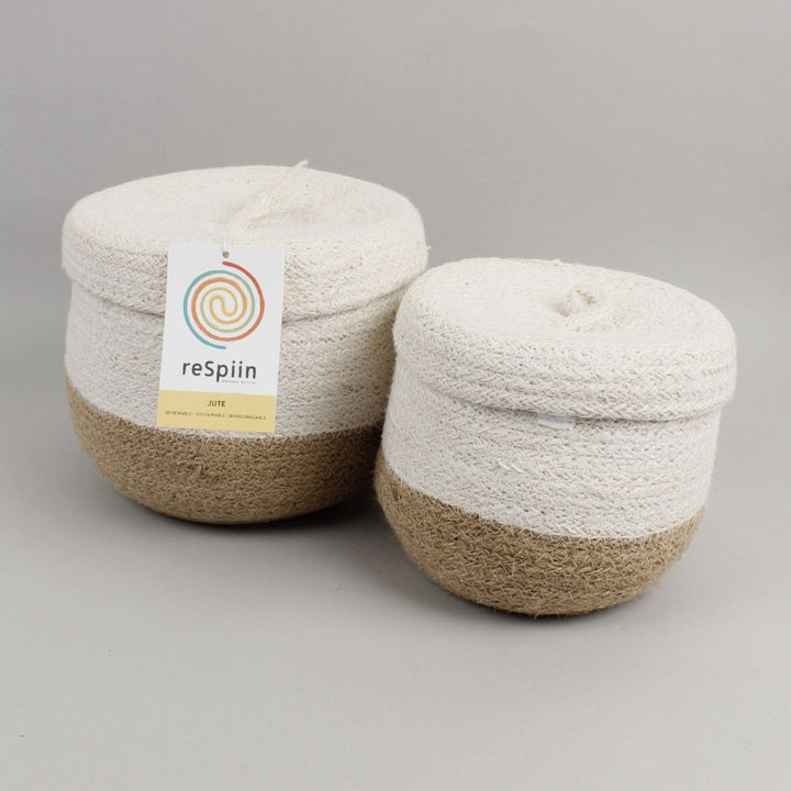 Jute Lidded Basket Set - Natural/White