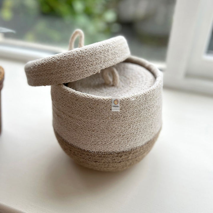 Jute Lidded Basket Set - Natural/White