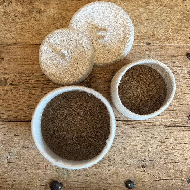 Jute Lidded Basket Set - Natural/White