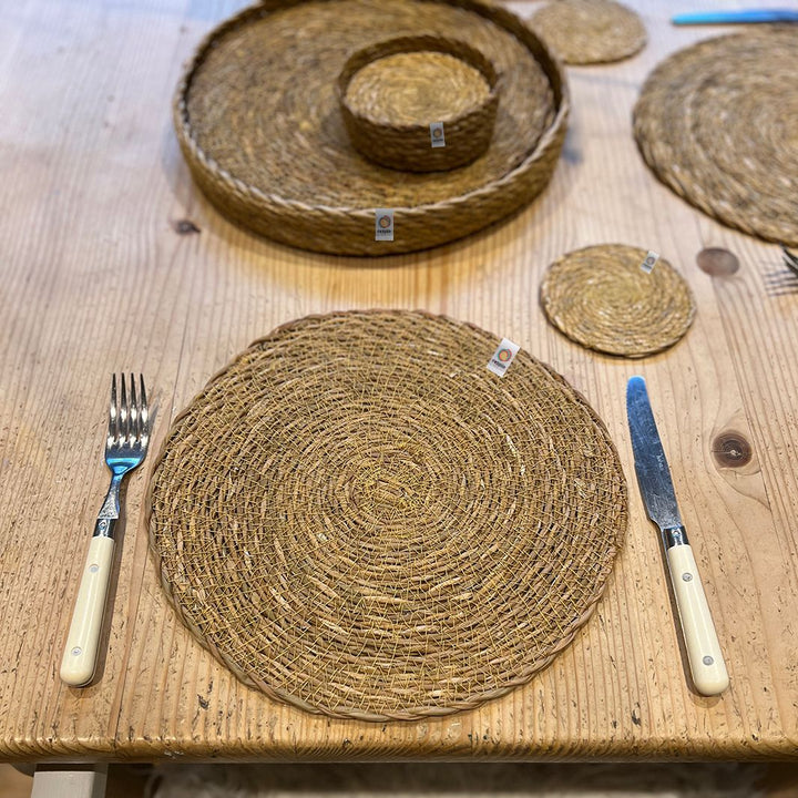 Seagrass Coasters with Holder - Set of 6 - Natural
