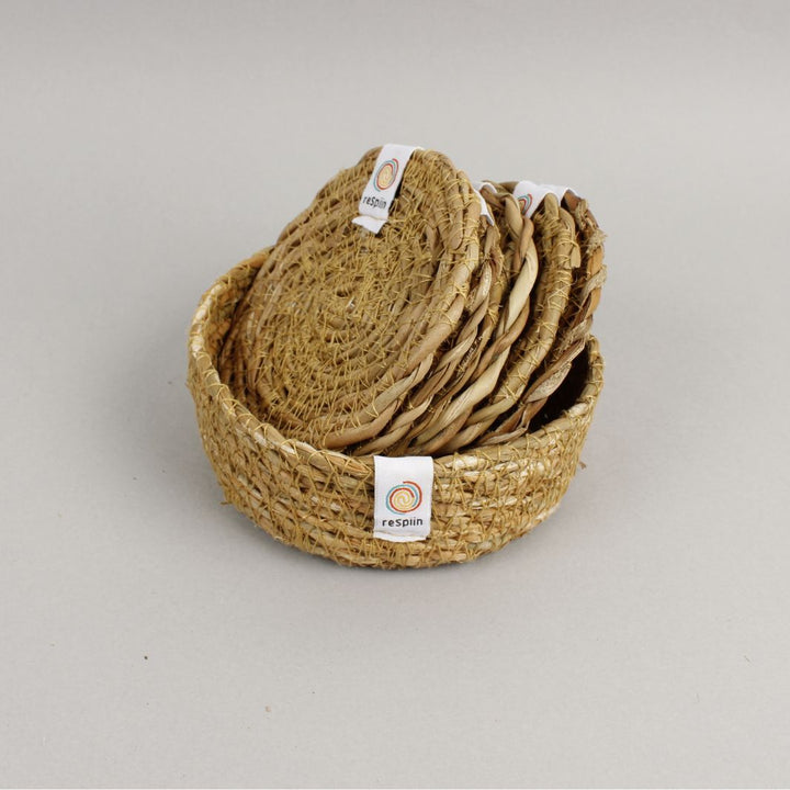 Seagrass Coasters with Holder - Set of 6 - Natural