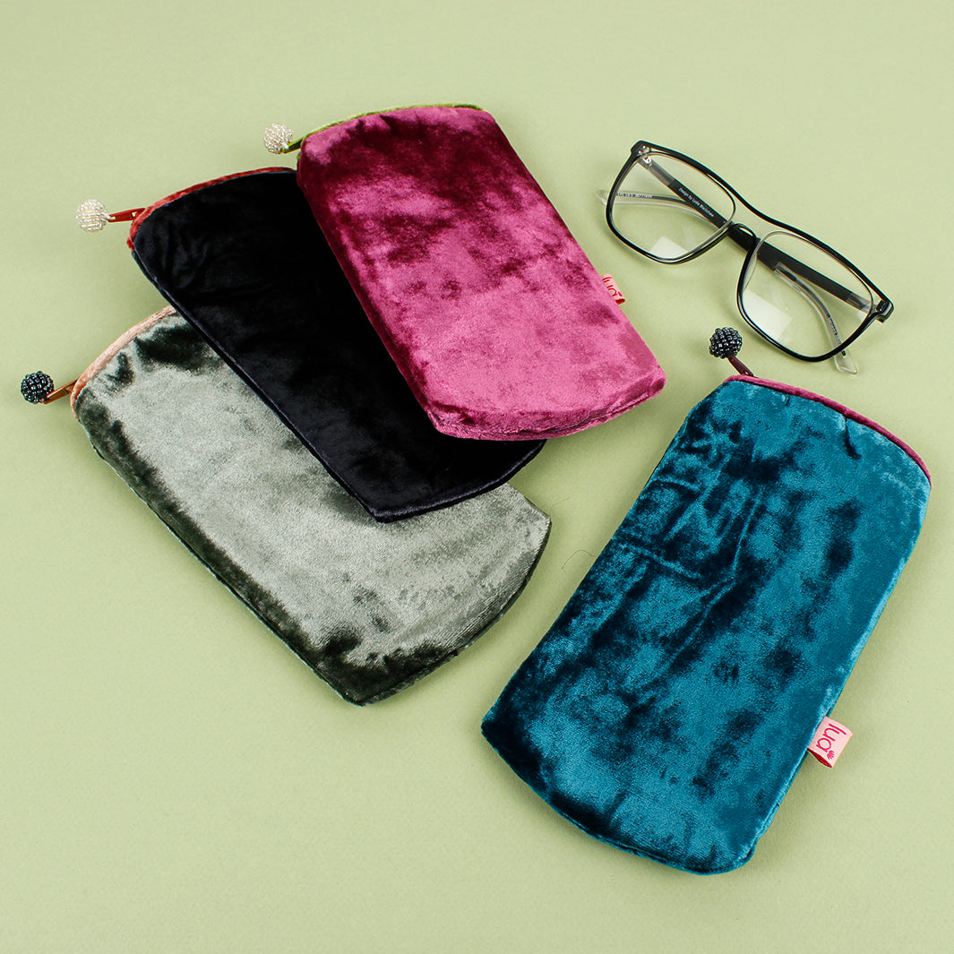 Lua Velvet Glasses Purse Soft Glasses Case Padded Glasses Purse Green Tulip