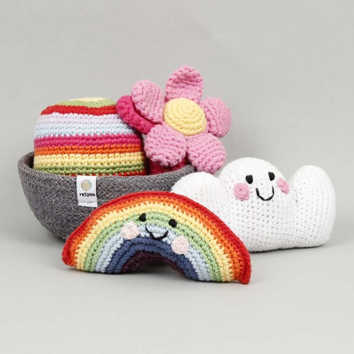 Crochet Ball Rattle - Multi Stripe - Green Tulip