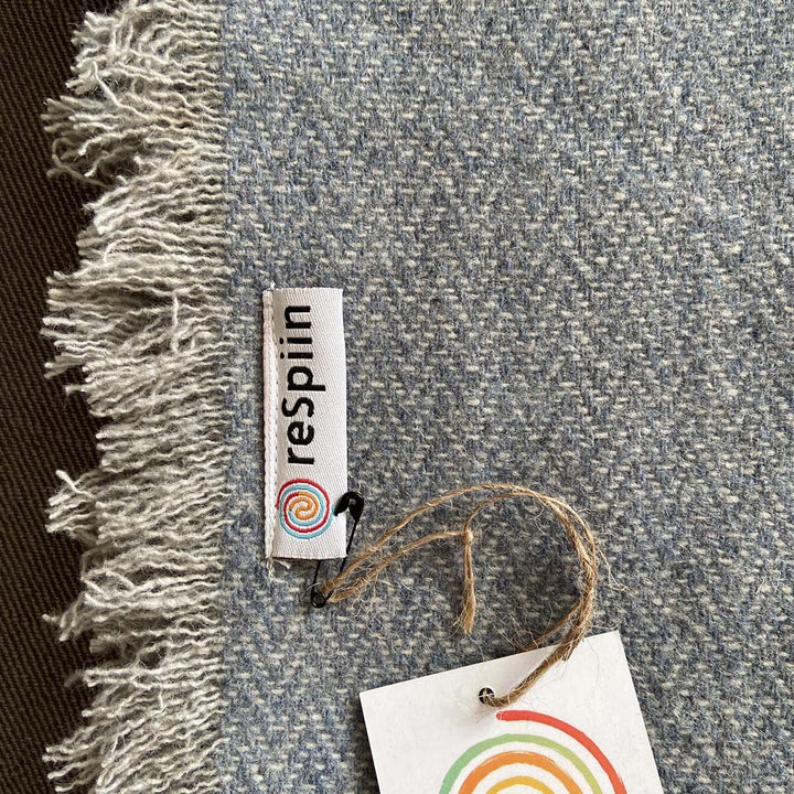 Recycled Wool Throw - 130cm x 170cm - Denim - Green Tulip