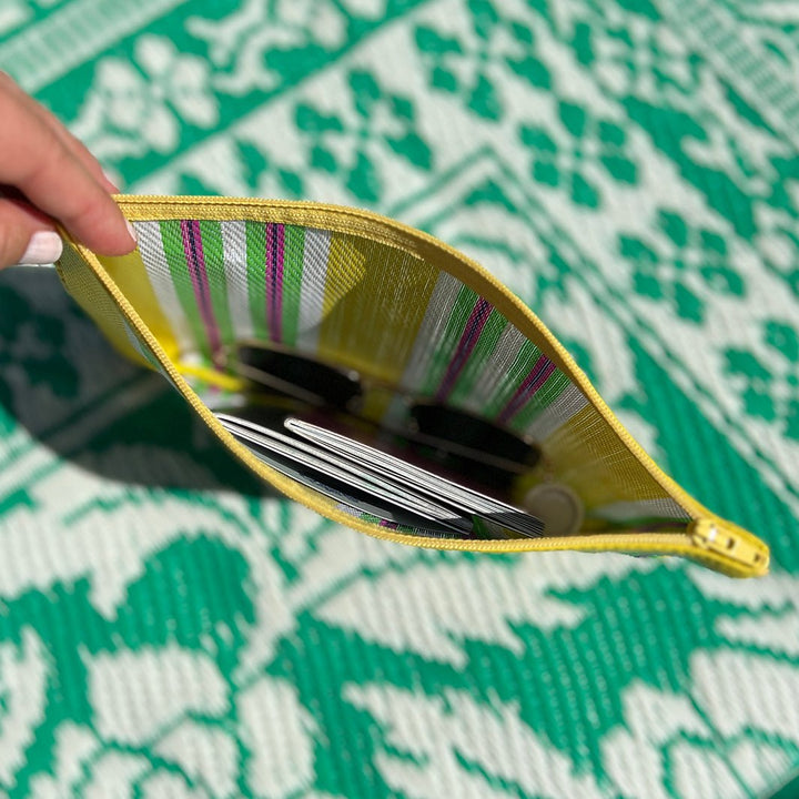 Recycled Woven Pom Pom Pouch - Green Tulip