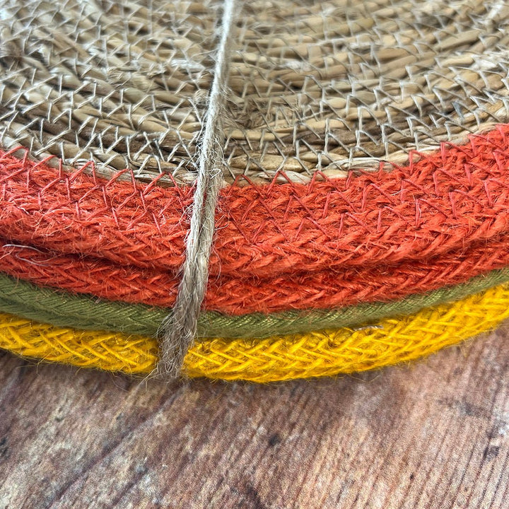 Set of 6 Seagrass & Jute Coasters - Brights - Green Tulip