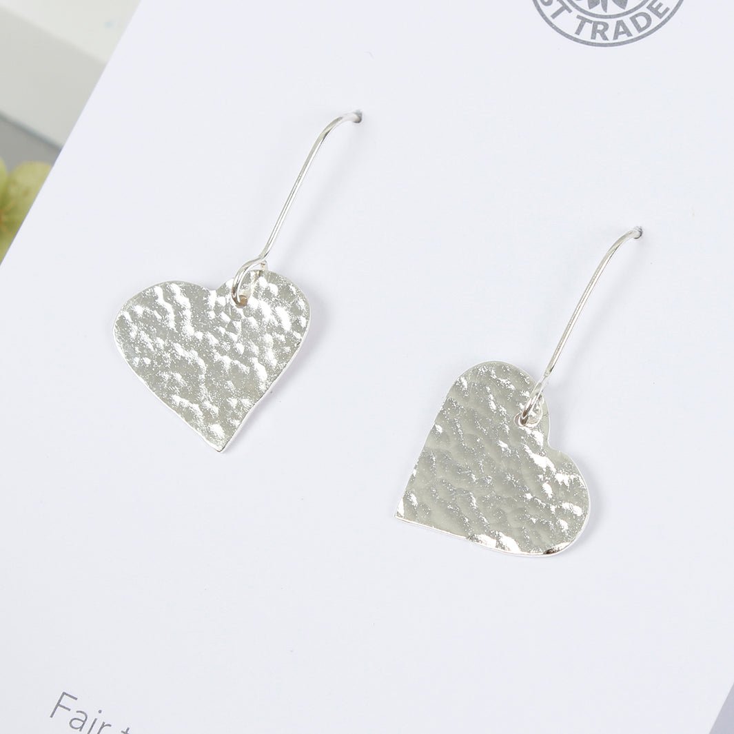 Silver Plated Heart Earrings - Green Tulip