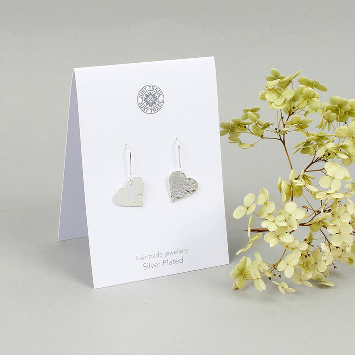 Silver Plated Heart Earrings - Green Tulip