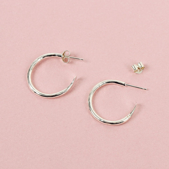 Silver Plated Small Hoop Earrings - Green Tulip