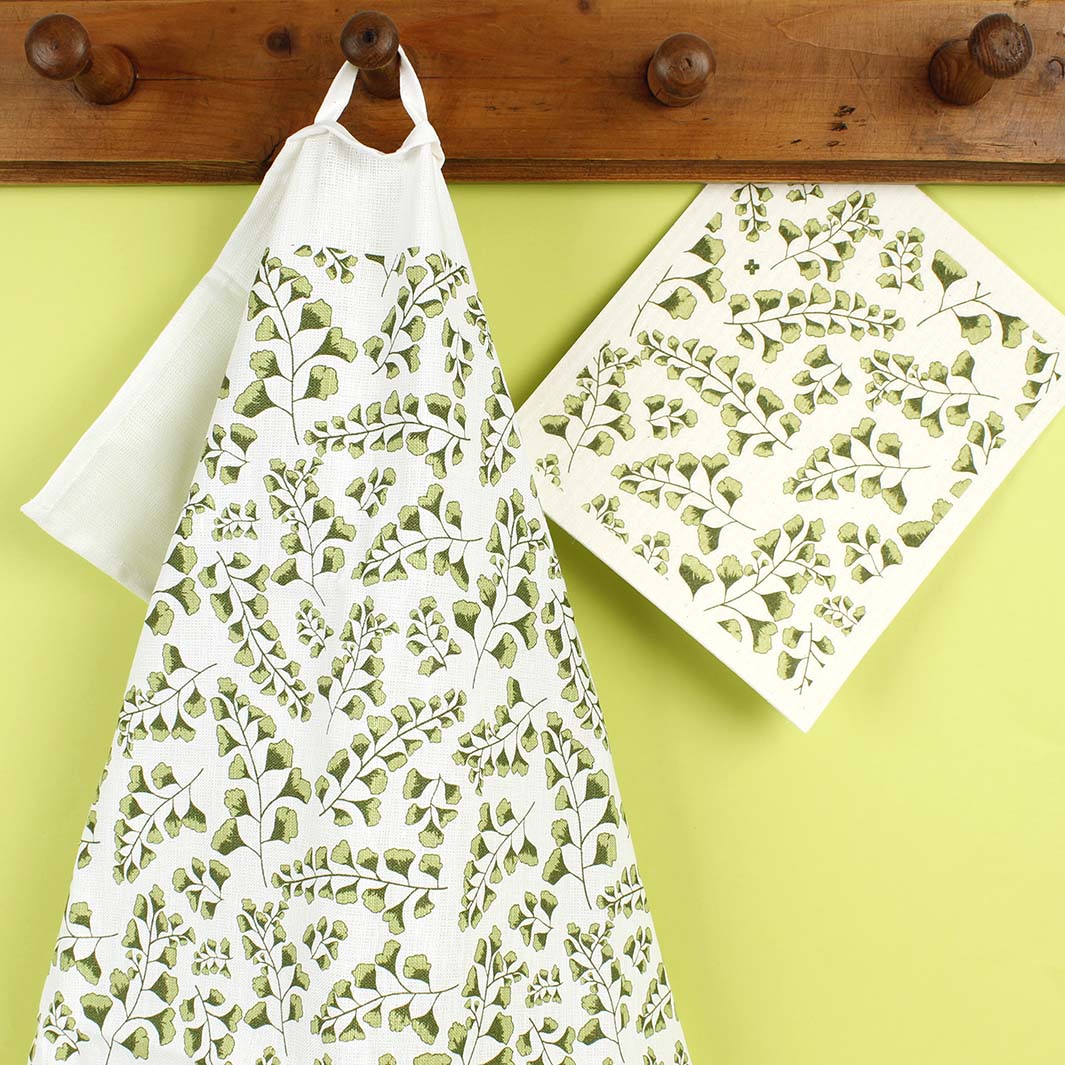 Swedish Sponge Cloth & Tea Towel Set - Fern