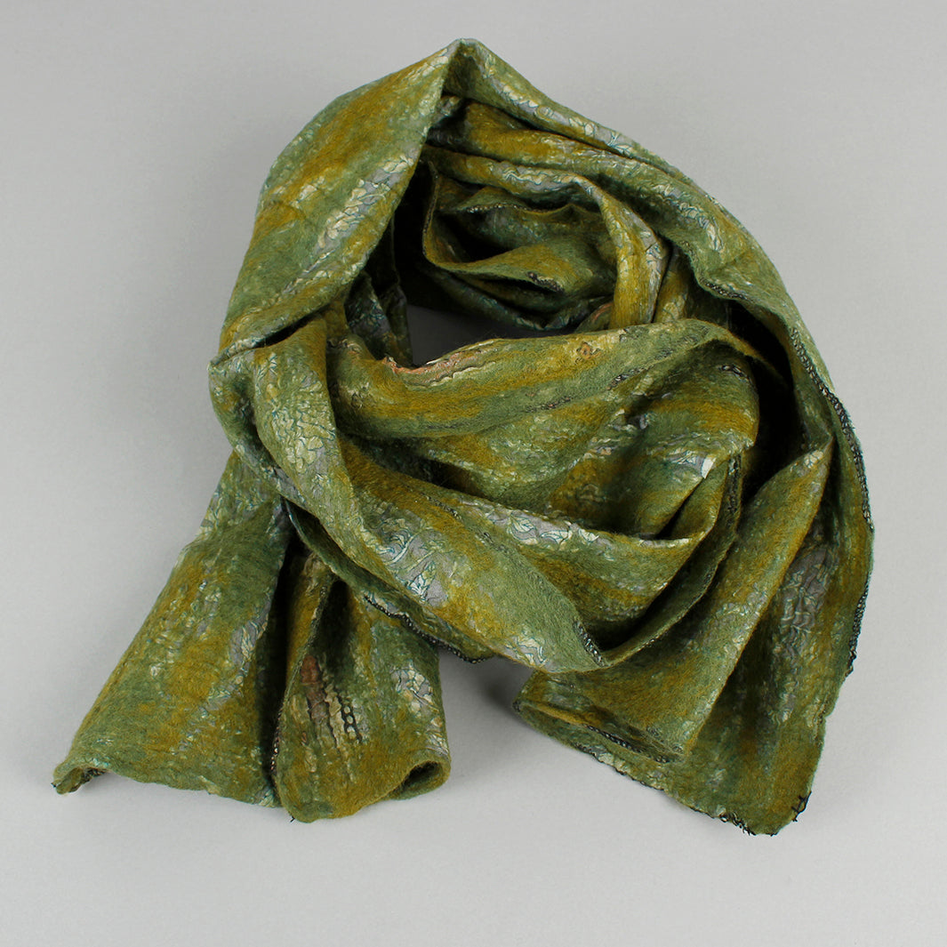 Yamala Felted Silk Scarf - Olive/Green
