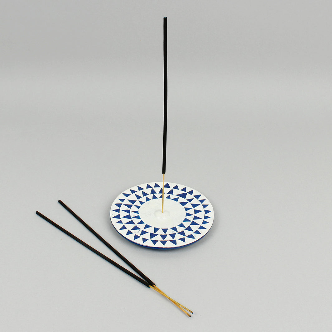 Round Soapstone Incense Holder - Blue Sun Mask