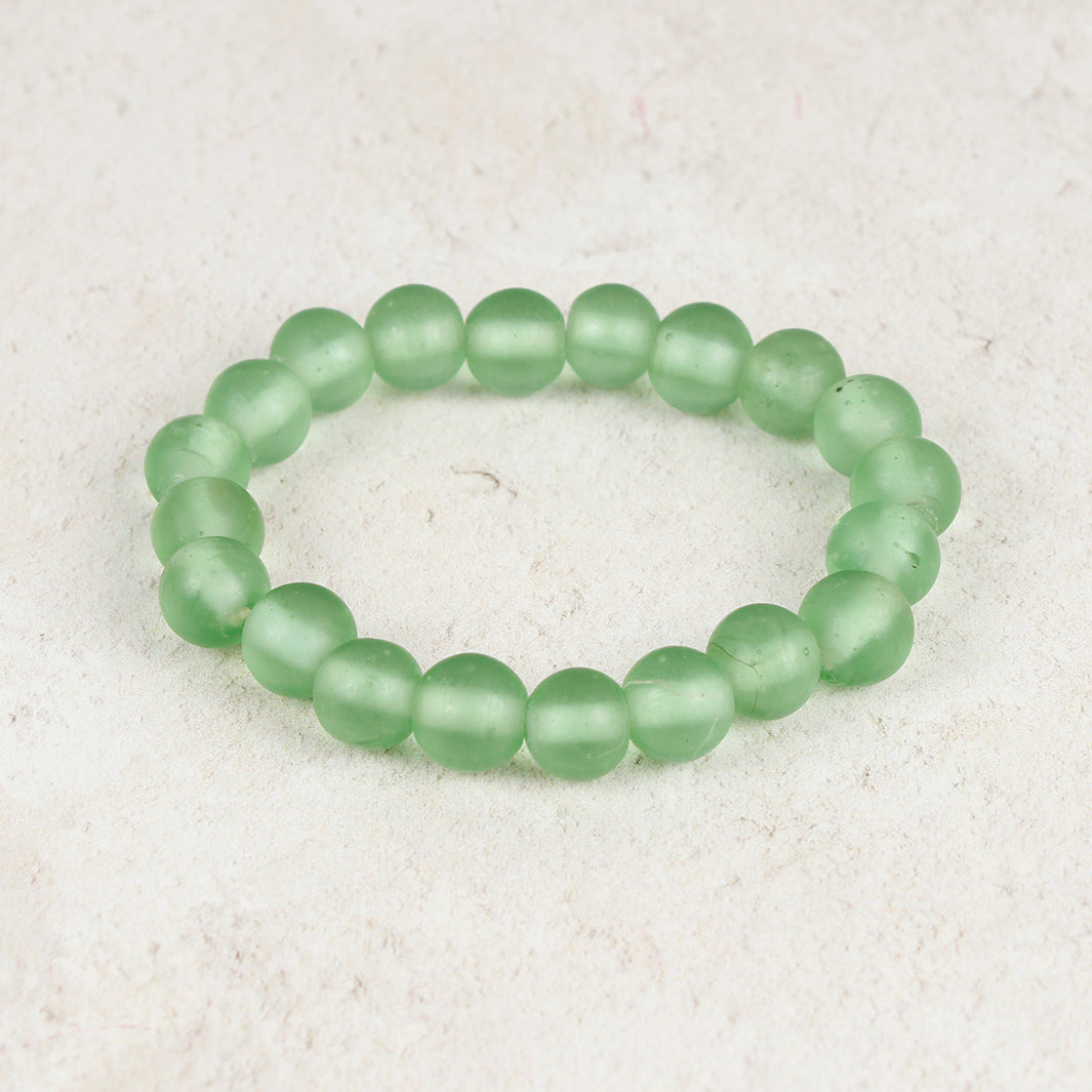 Nailo Translucent Recycled Glass Bead Bracelet - Sea Glass Green
