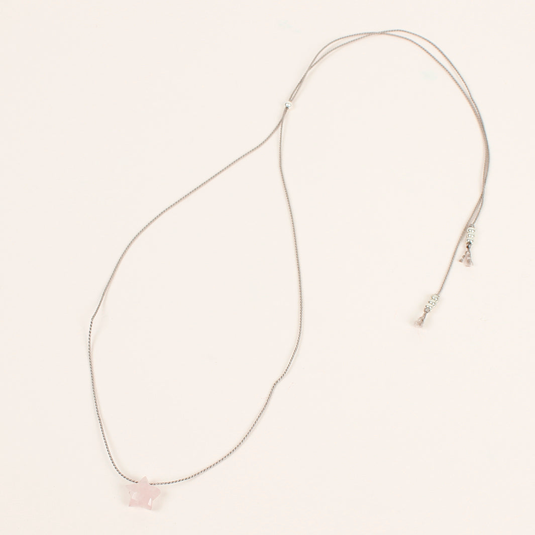 Rose Quartz Silk Charm Necklace - Star