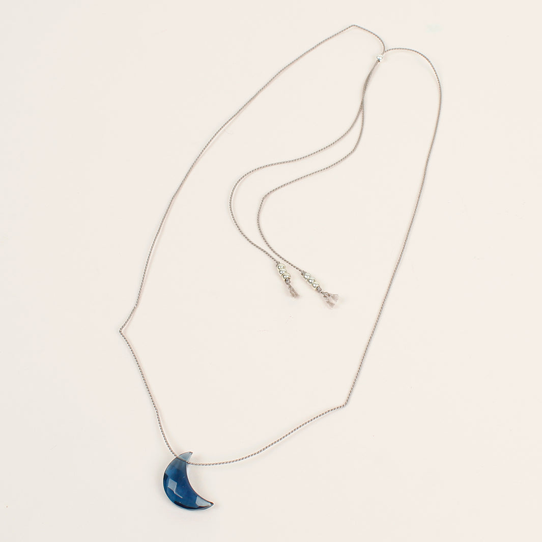 Blue Topaz Silk Charm Necklace - Moon