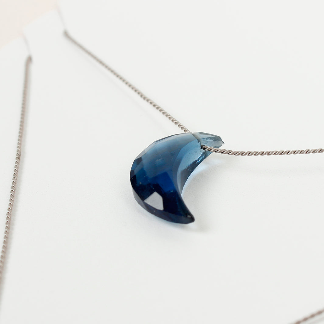 Blue Topaz Silk Charm Necklace - Moon