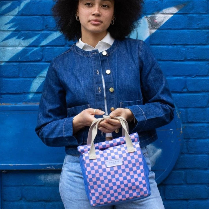 Lunch Bag - Checkerboard Blue & Pink