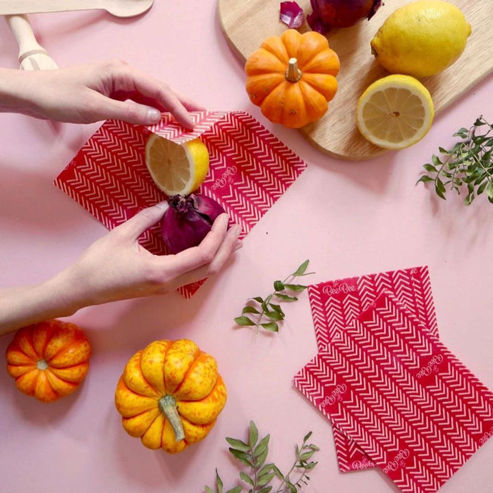 Beeswax Food Wraps – Chevron Red (Set of 3)