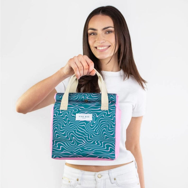 Lunch Bag - Contours Green & Pink